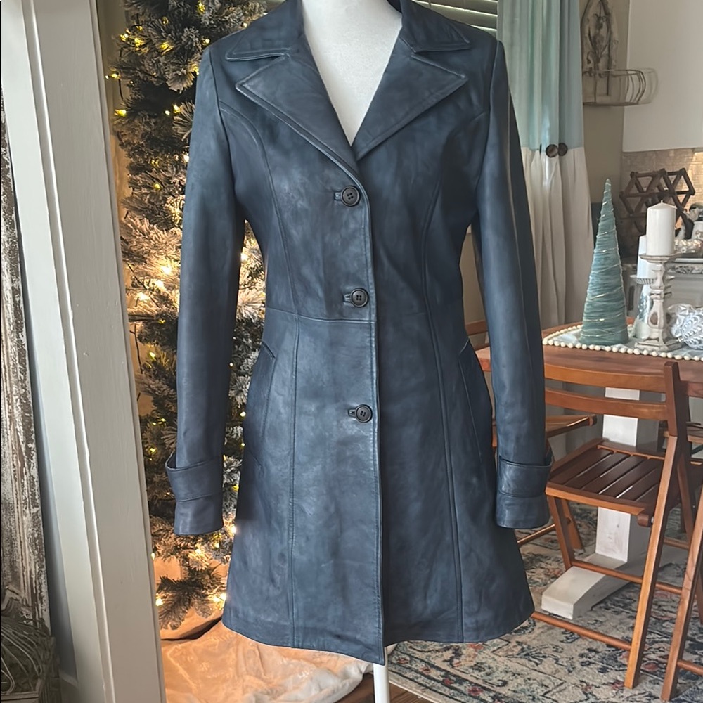 Women's Blue Leather Coat
